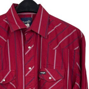 Wrangler Mens XL Western Cowboy Shirt Pearl Snap Cotton‎ Blend Long Sleeve Red
